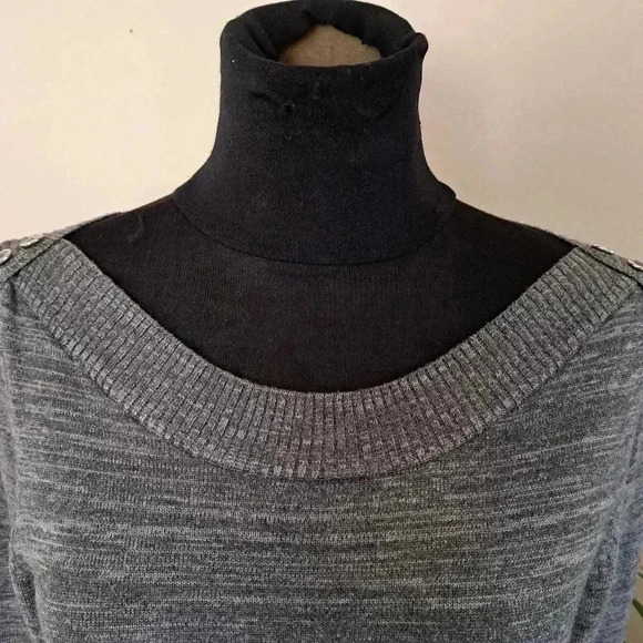 ❤️Smart Set 3/4  Sweater Grey Taupe Size Medium Rounded Neckline Soft Ribbed - Picture 7 of 12